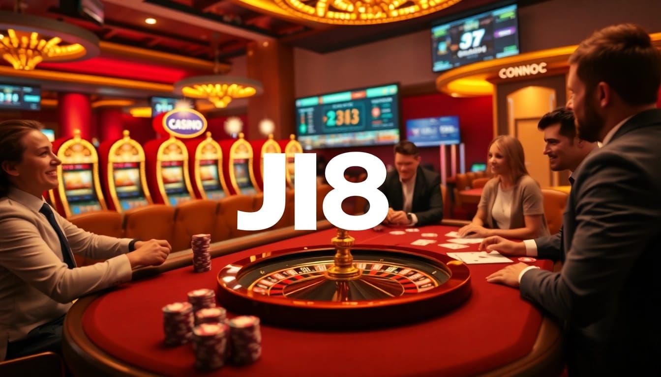 Exciting betting action at J8 Casino with players enjoying poker and roulette.