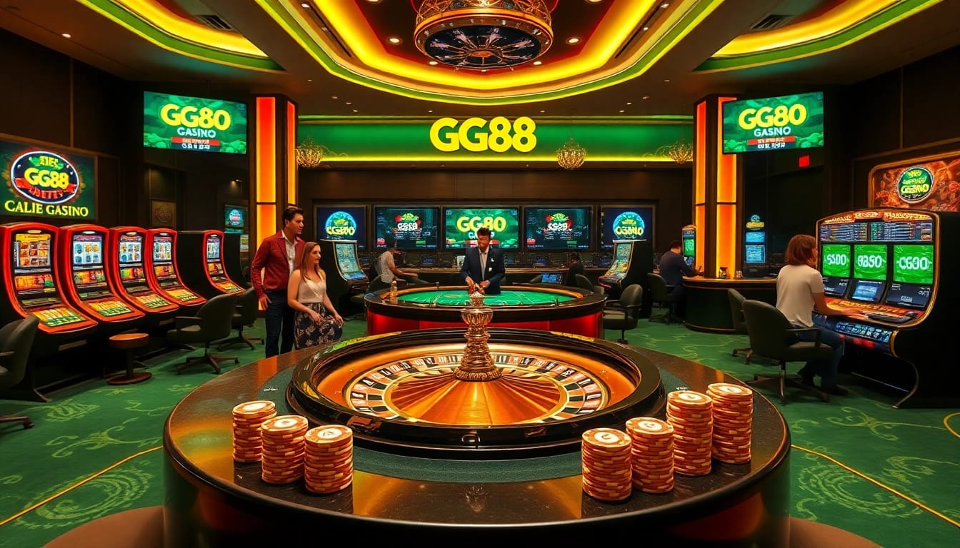 Players enjoying games at GG88 casino with exciting slots and roulette tables.