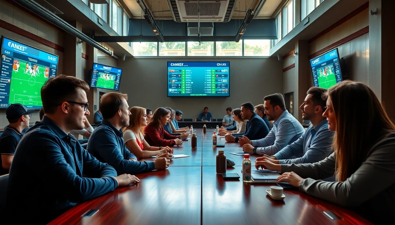 Exciting scene of online Betting as diverse individuals enjoy placing bets in a vibrant sports lounge.