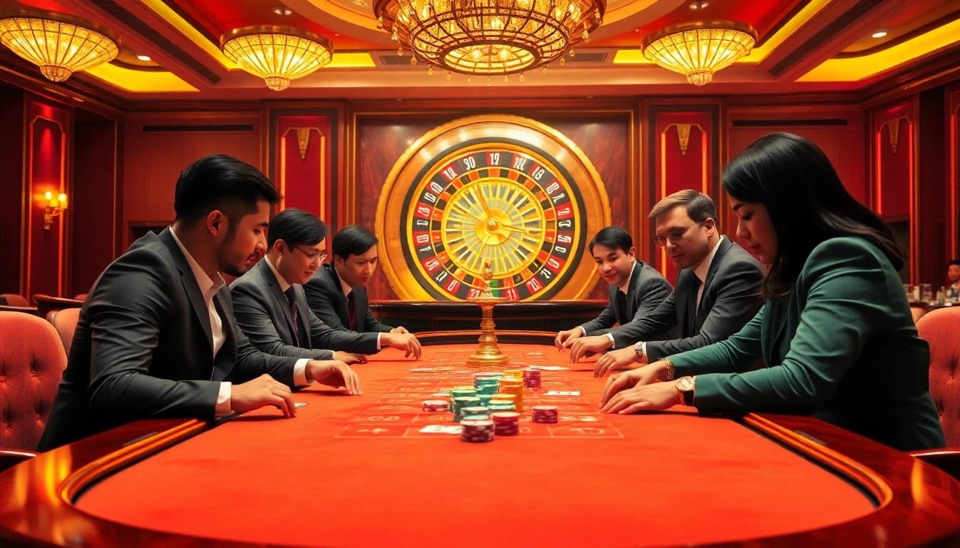 Cổng game 789club featuring players engaging at a high-stakes casino table.
