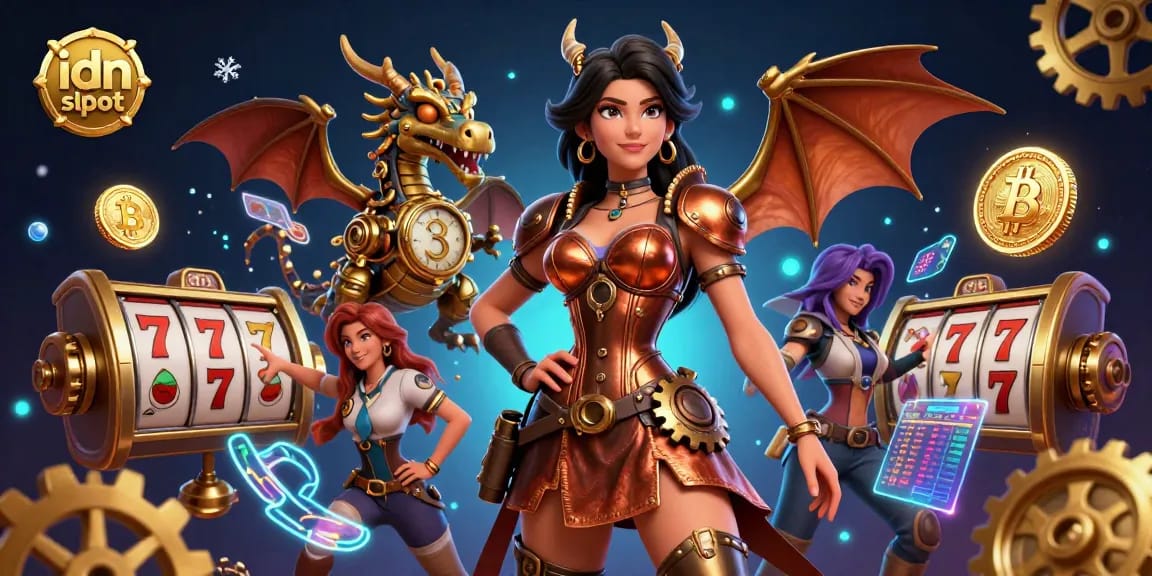 Engage with the exciting idn slot gaming experience featuring a dynamic steampunk scene with vibrant elements.
