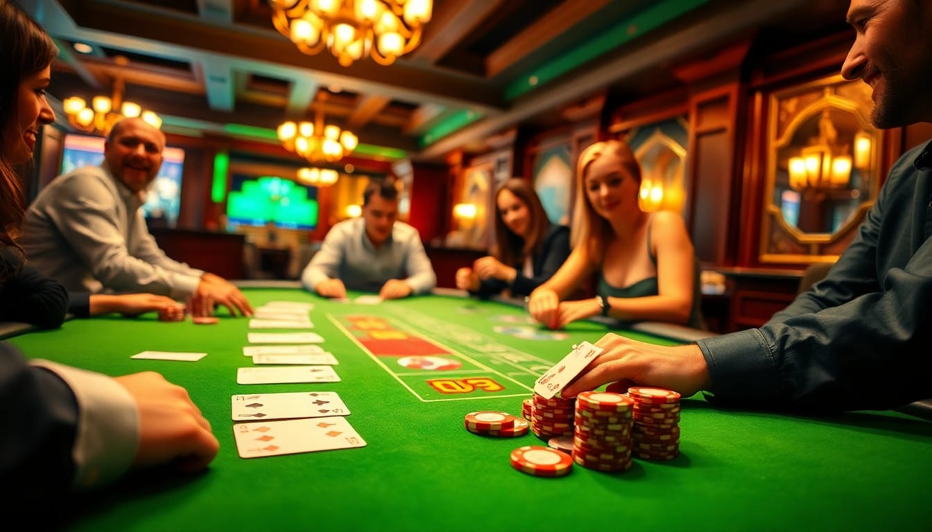 Experience the excitement and strategy of Blackjack Casino at a lively gaming table.