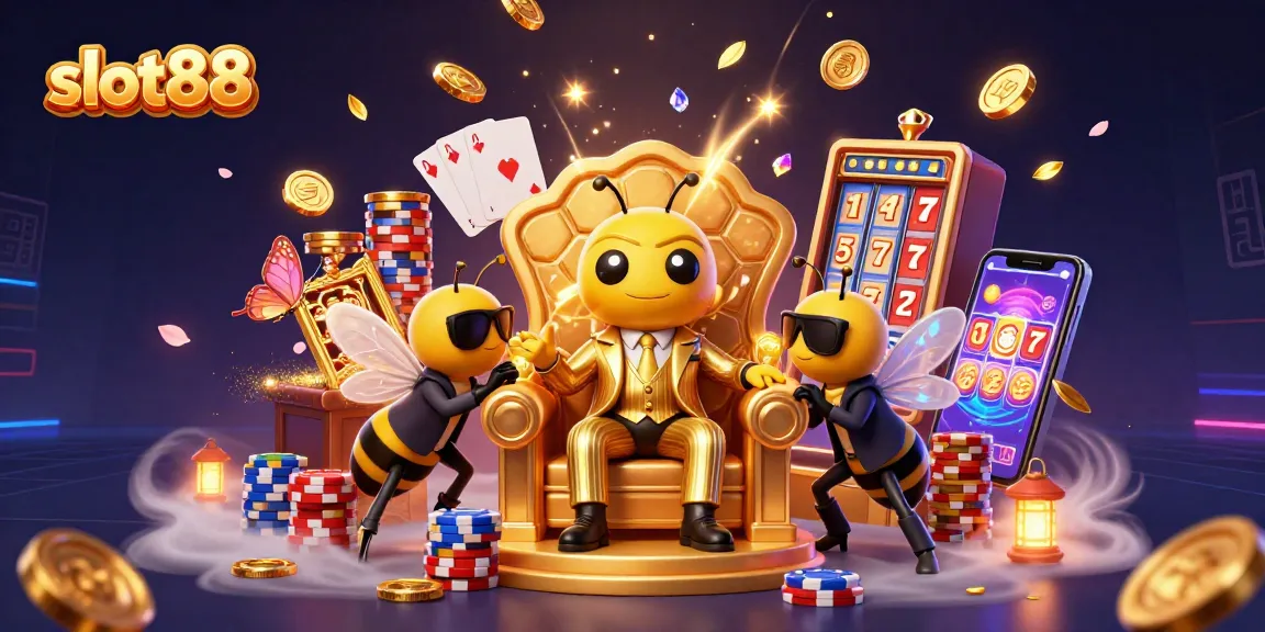 Spin the jackpot reels of slot88 with a whimsical casino scene full of vibrant characters and riches.