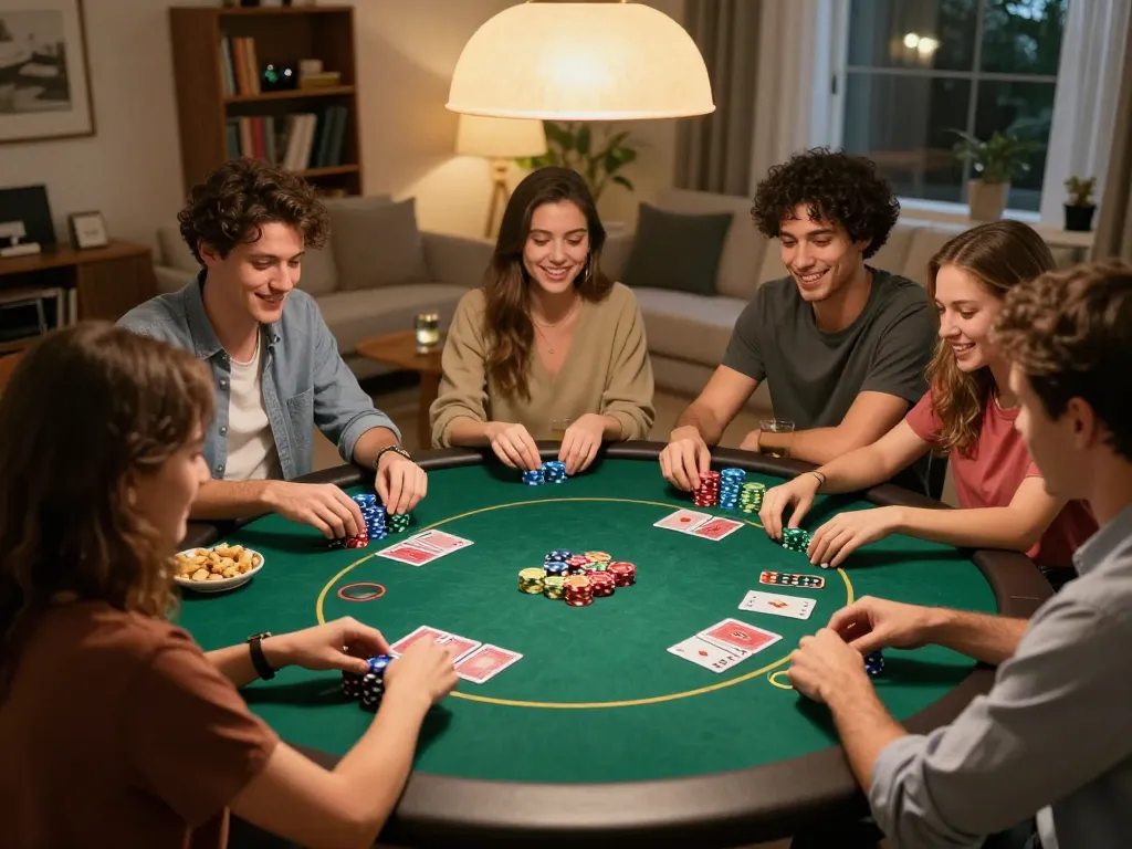 Enjoying a friendly poker night while using luckyindex for better betting strategies.