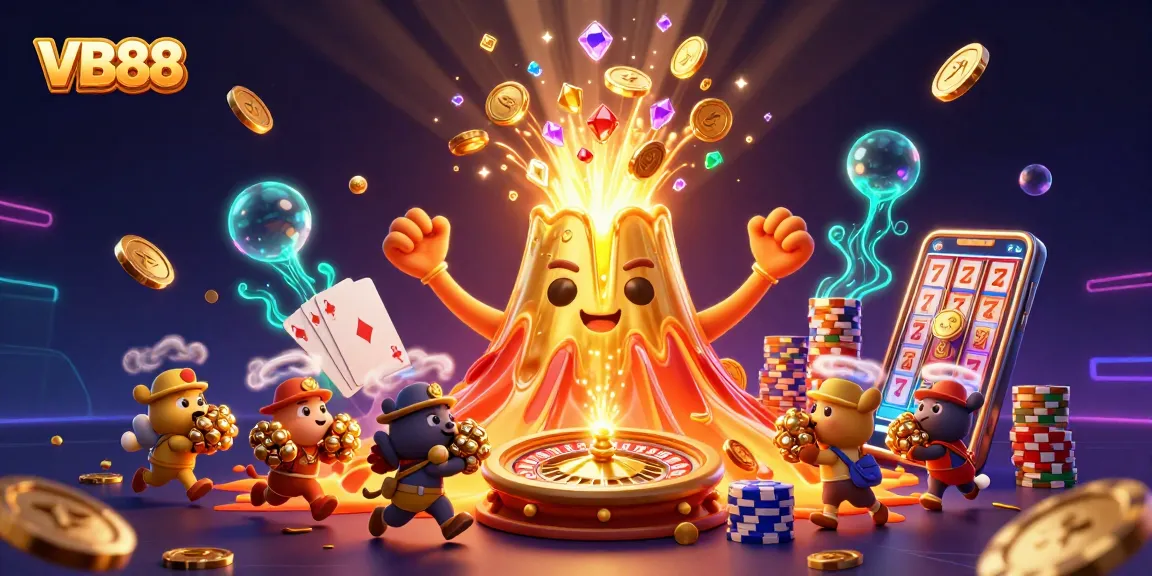 Experience the thrill of VB88 with an erupting volcano of treasures and exciting casino elements.