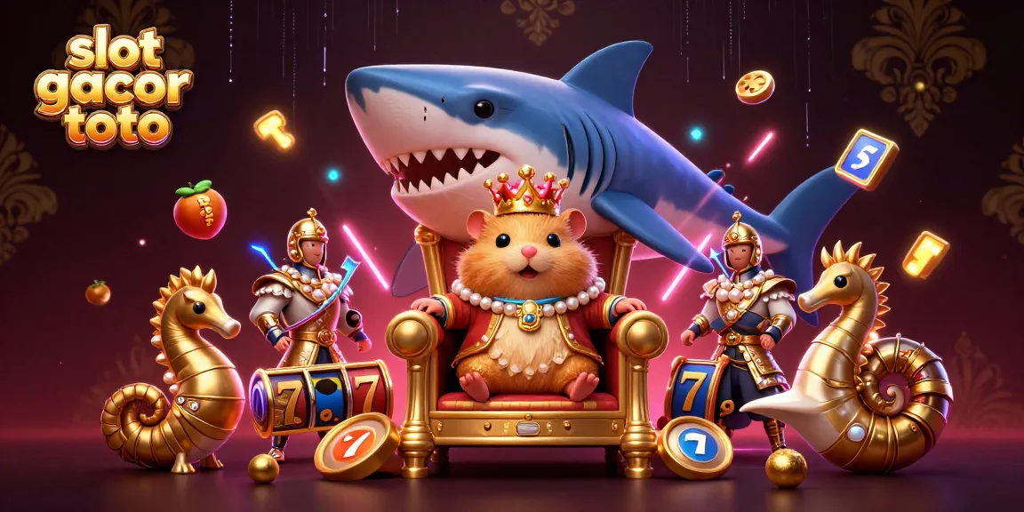 Engaging scene showcasing slot gacor toto with golden hamster king and vibrant slot elements.