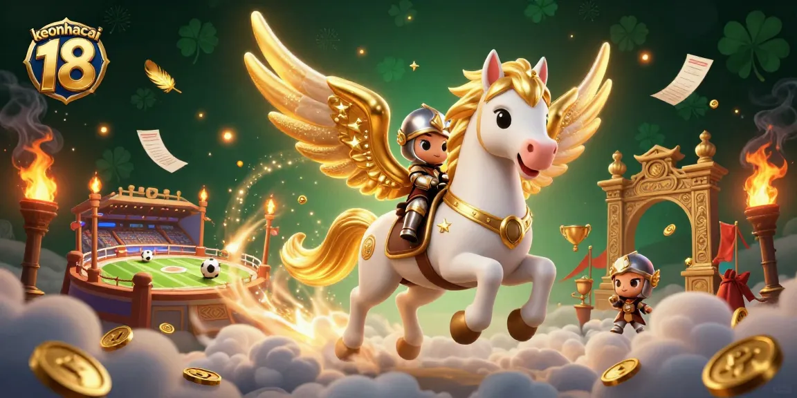 Bet on keonhacai 18 with a celestial horse and knight in an exciting sports betting scene.