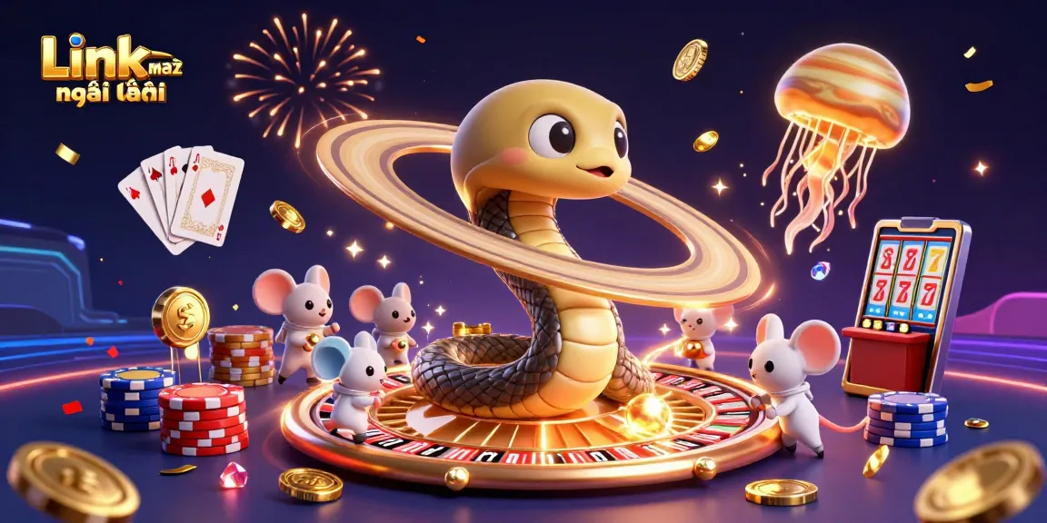 Engage with the thrilling Link vmax mới nhất as cosmic mice bet around a roulette wheel amidst cascading gold coins.