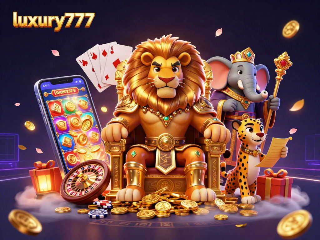 Bermain di luxury777 dengan singa raja, gajah penasihat, dan cheetah kurir, dalam ilustrasi kasino yang mengesankan.