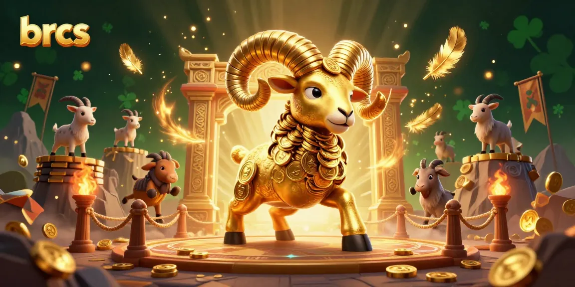 Experience brcs with a golden ram charging through a vibrant 3D casino world filled with gold, games, and excitement.