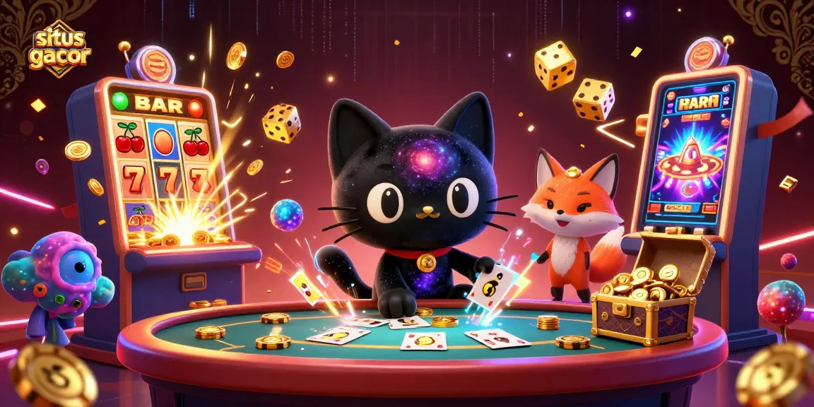 Experience the thrill at situs gacor with a vibrant cosmic casino scene featuring engaging characters and dynamic game elements.