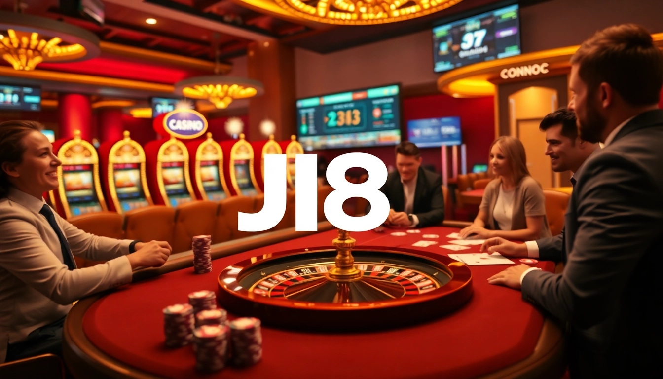 Exciting betting action at J8 Casino with players enjoying poker and roulette.