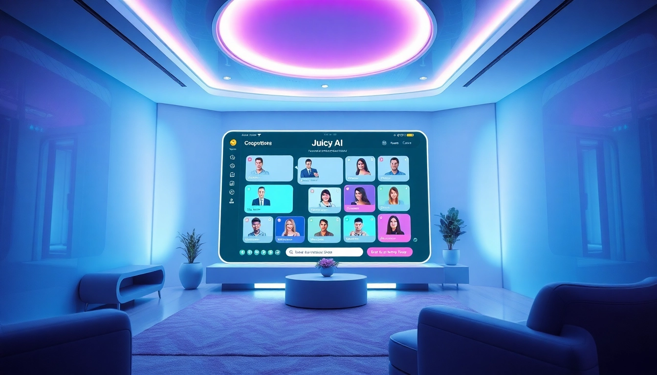 Engaging chat interface featuring Juicy AI characters in a modern room