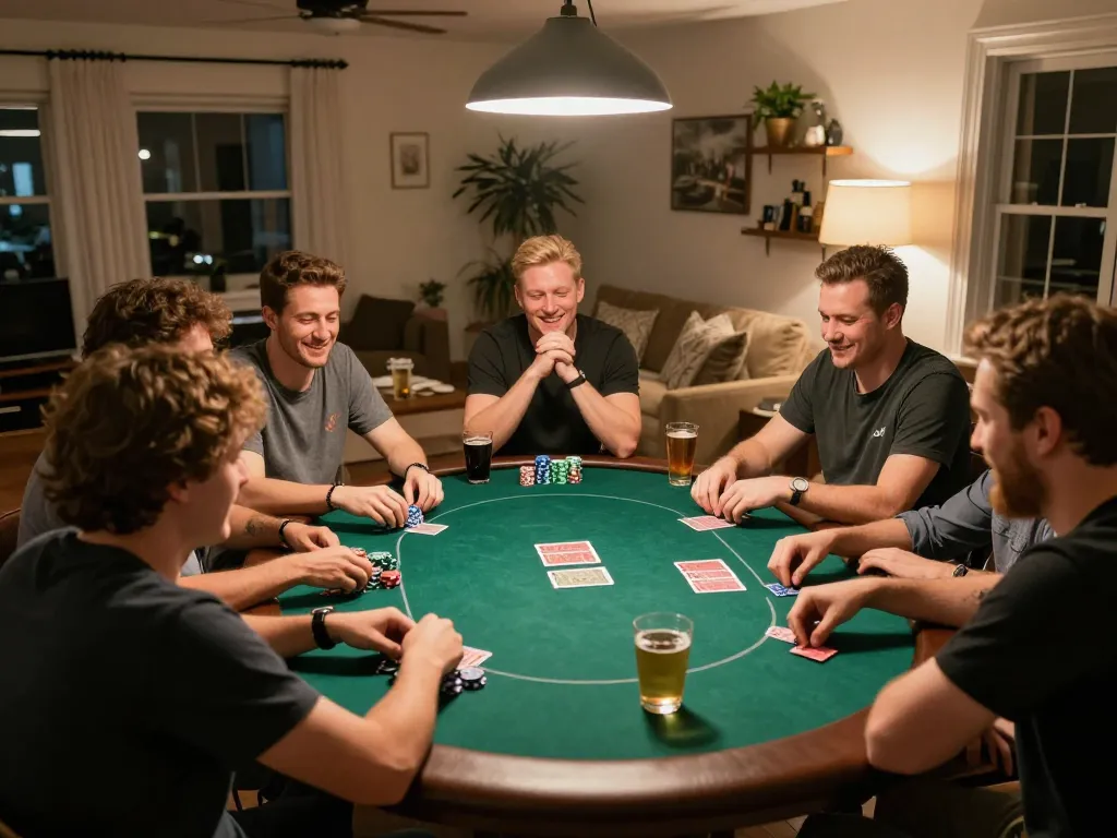 Players enjoying an engaging home poker night focusing on sunwin gaming strategies.