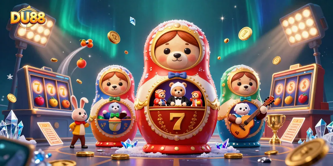 Engage in thrilling casino adventures with DU88's festive illustration featuring dynamic slot characters.