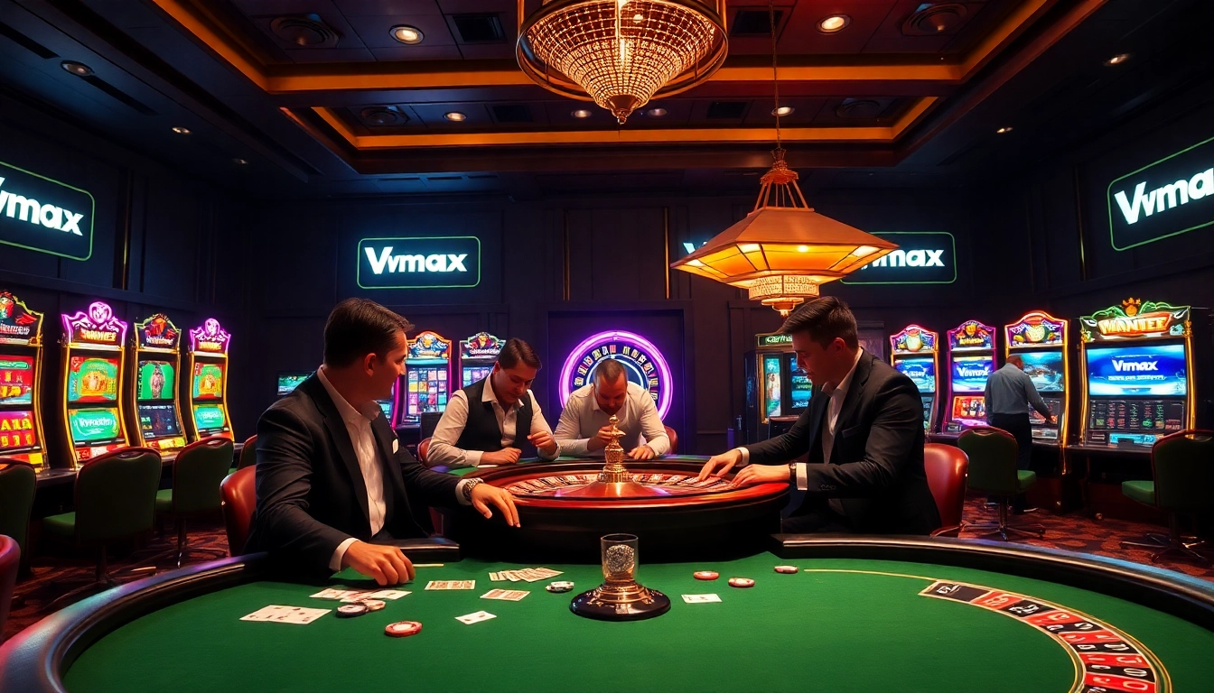 Players engaging in a thrilling casino game action with Vmax tables in a luxurious setting.