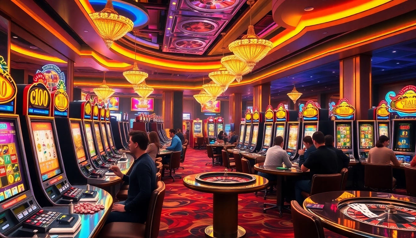 Players enjoying slot games at KTPJITU alternatif, showcasing vibrant reels and casino excitement.