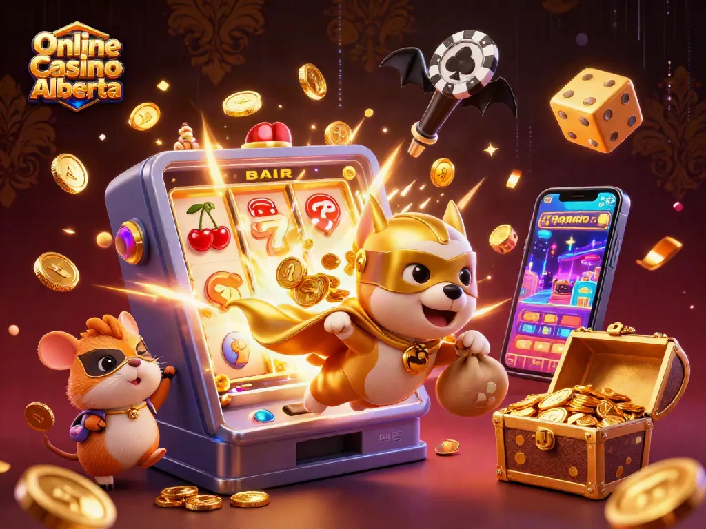 Engage with Online Casino Alberta through this vibrant 3D illustration showcasing thrilling gambling elements.