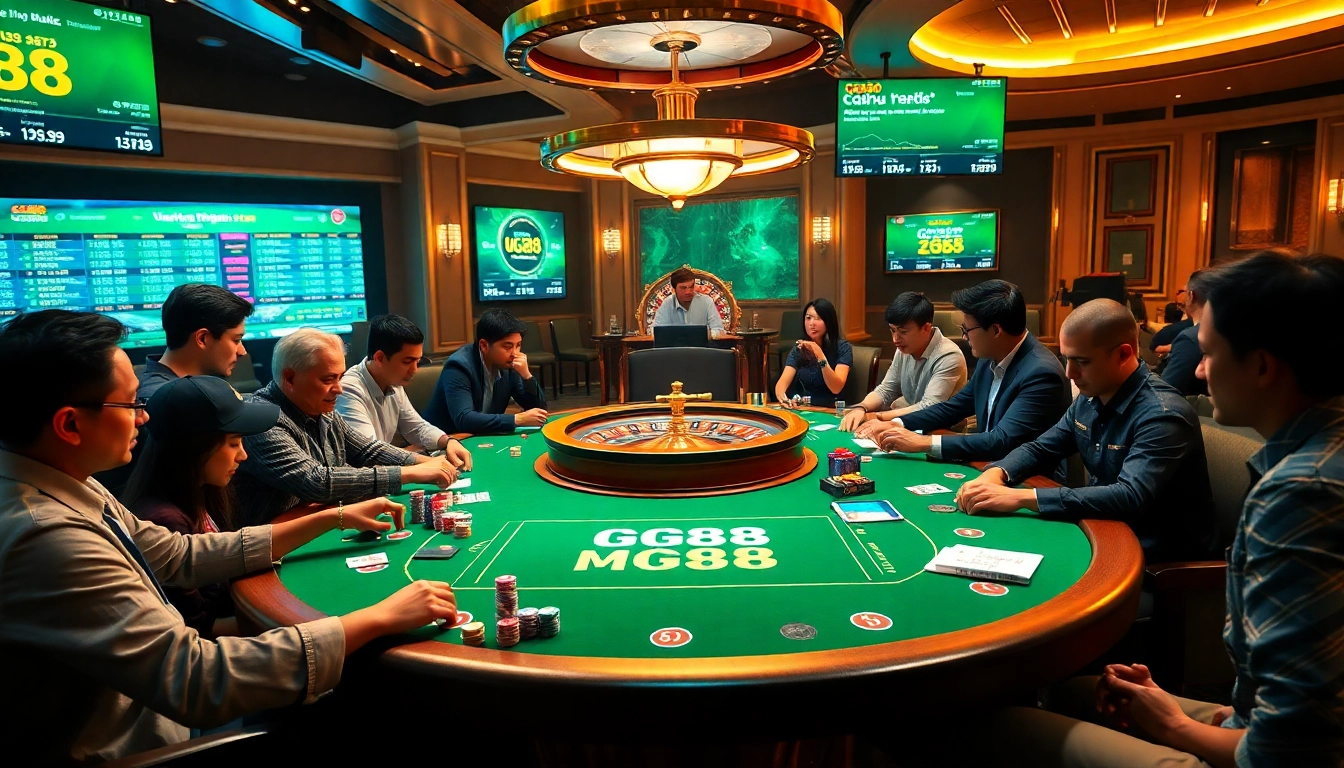 Players enjoy an exciting game at the GG88 live casino table, highlighting luxury gambling experiences.