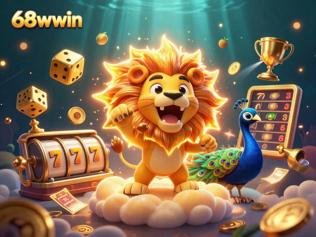 Engage with 68wwin's high-energy casino experience featuring golden dice and vibrant slot elements.