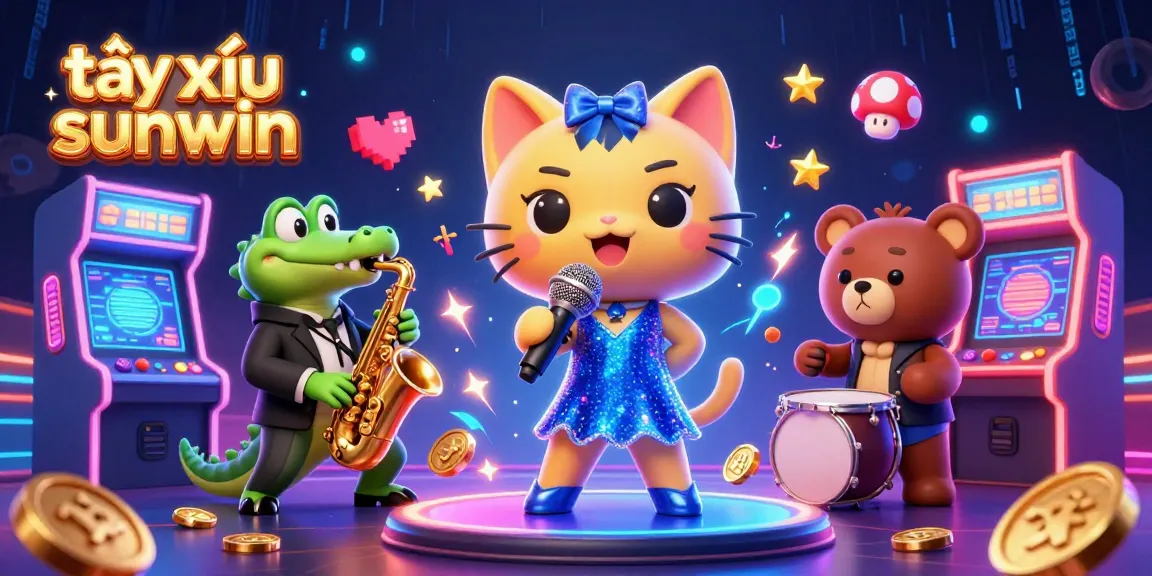 Play tài xỉu sunwin with vibrant casino-themed 3D characters and gaming elements
