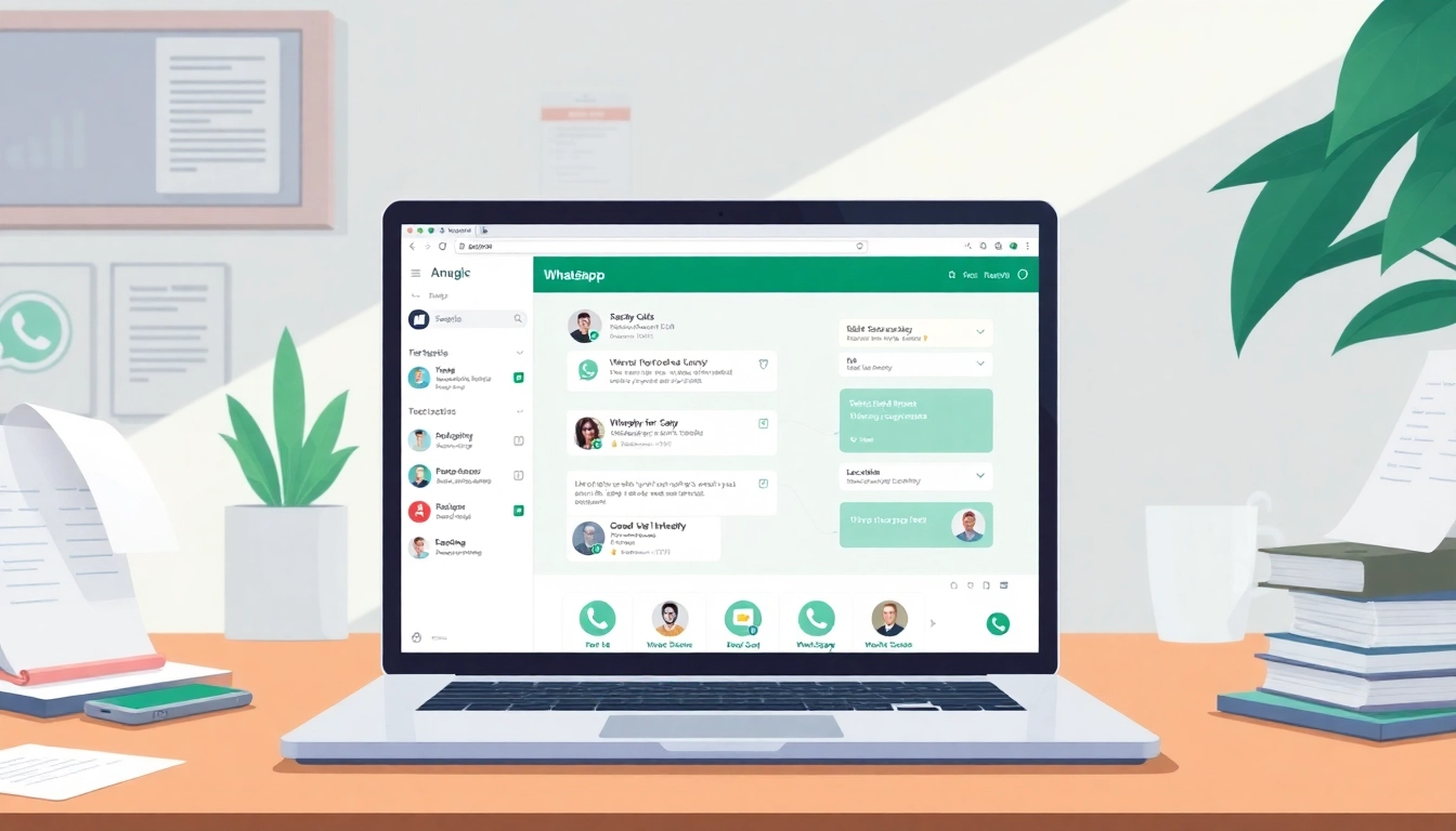 展示 WhatsApp Web 的交互界面，展现快连VPN 功能以实现高效沟通。