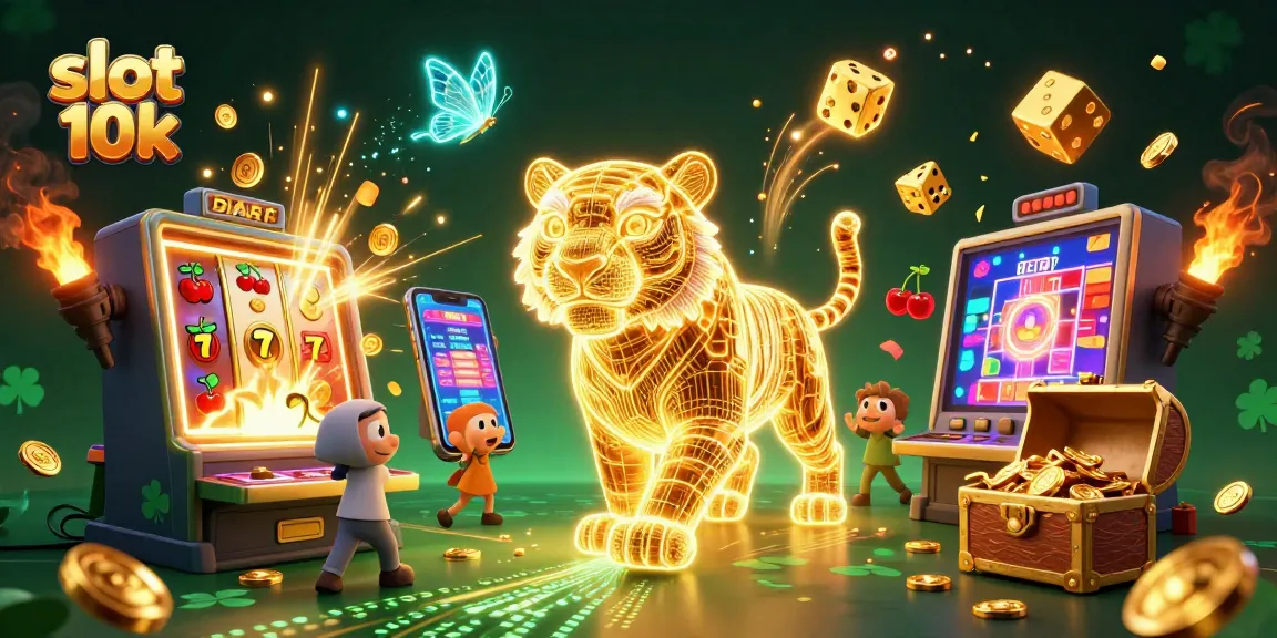 Experience the excitement of slot 10k in this vibrant casino scene with neon elements and dazzling jackpots.