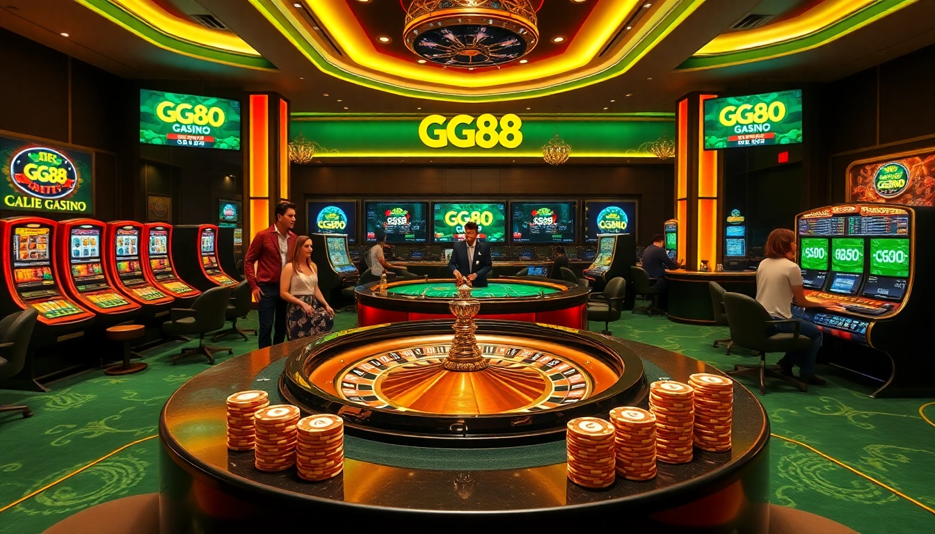 Players enjoying games at GG88 casino with exciting slots and roulette tables.