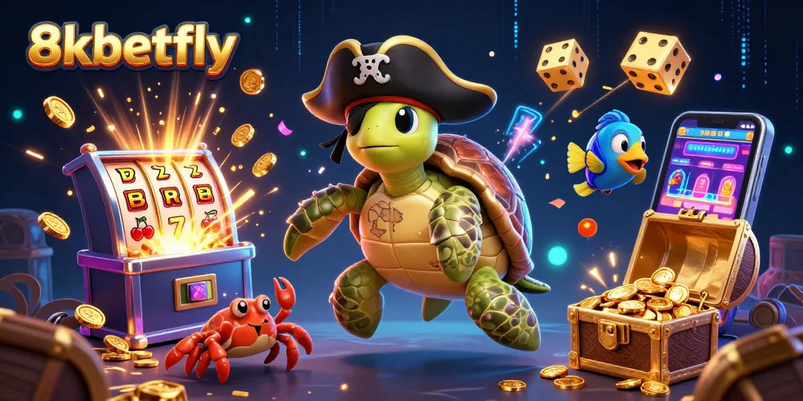 Experience the thrill of 8xbetfly with a playful gaming scene featuring jackpot slots and underwater treasures.