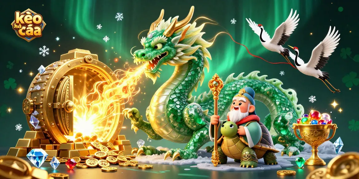 Bet on kèo nhà cái with a vivid scene of dragons, turtles, and lucky symbols illustrating the casino experience.
