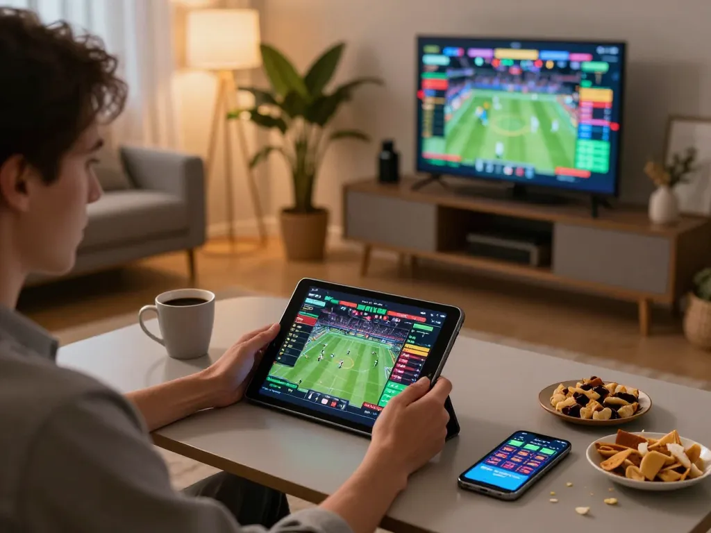 Engaging in ทางเข้า m124 online sports betting from a cozy home setup with vibrant sports displays
