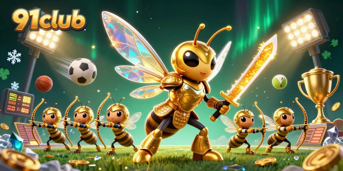 Engage in thrilling 91club gaming action with a dynamic scene featuring samurai hornet and bee archers.
