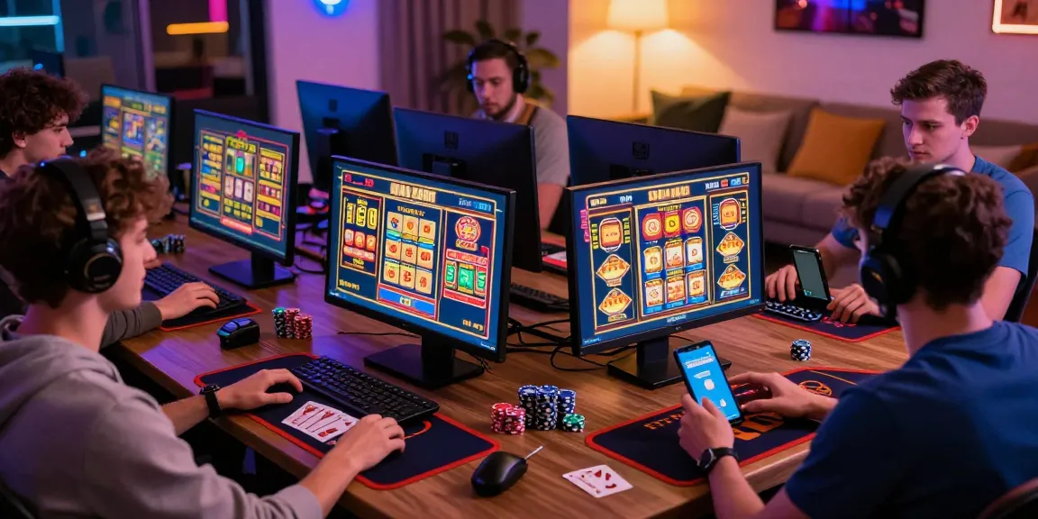 Dynamic gaming scene at credit card casinos from https://crownwoods.org.uk with players engaged in exciting online gambling.