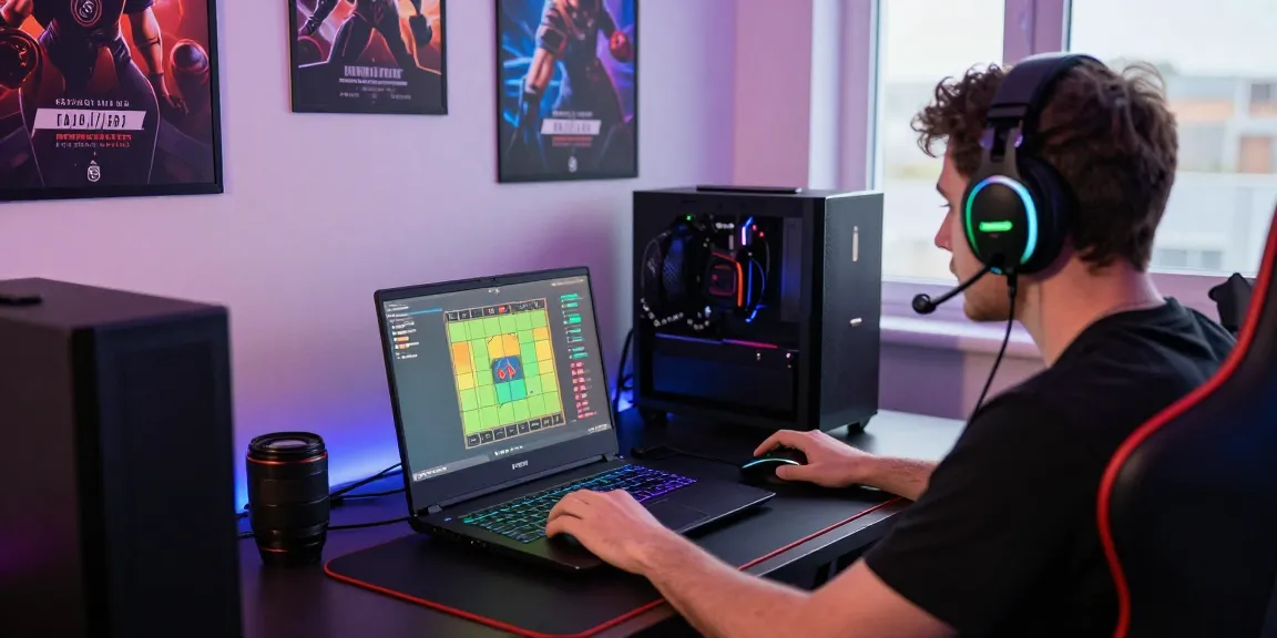 Engaged player in Raja Game login on sleek gaming laptop with colorful setup.