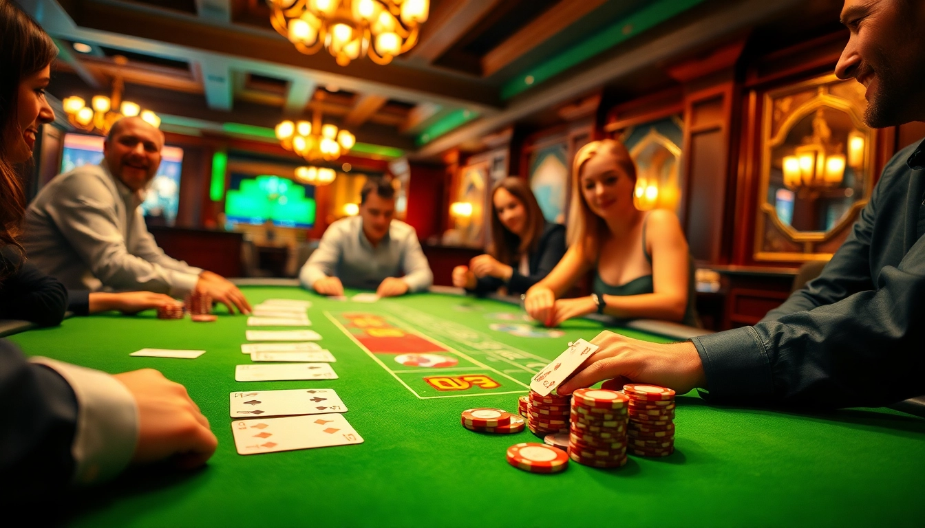 Experience the excitement and strategy of Blackjack Casino at a lively gaming table.