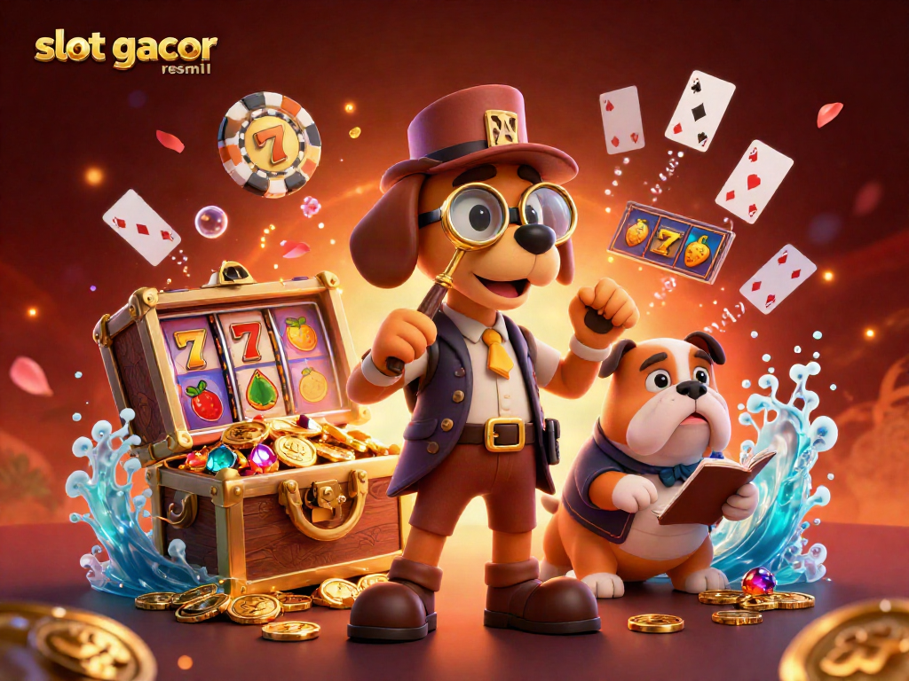 Win big with slot gacor resmi in a vibrant 3D casino illustration featuring treasure and gaming excitement.