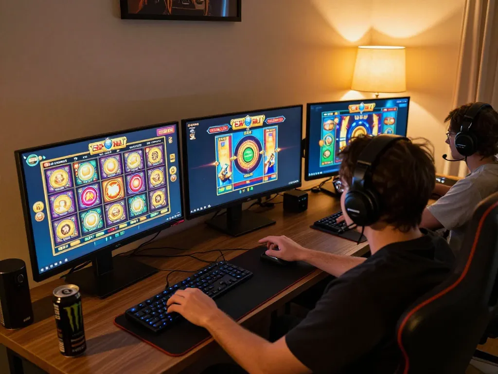 Engaging online player ready to spin on situs slot gacor interface at home gaming setup