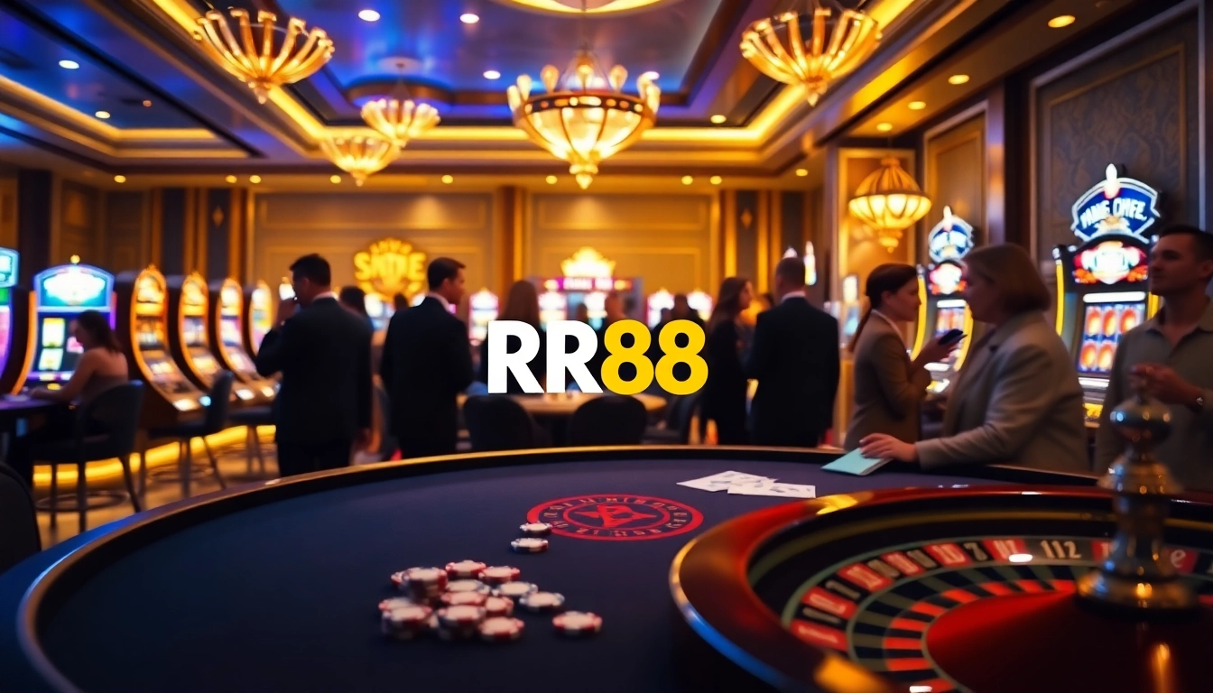 Experience thrilling poker action at RR88 Casino with players engaged in high-stakes bets and excitement.
