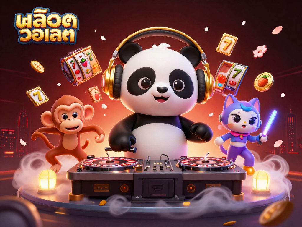 Engage in thrilling gaming scenes with สล็อตวอเลท featuring a DJ panda, dancing monkey, and glowing kitten.