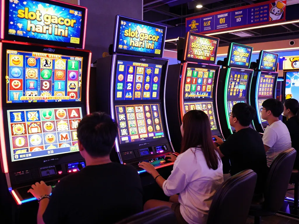 Pemain menikmati pengalaman bermain slot gacor hari ini yang menarik dan penuh warna di lingkungan kasino digital yang imersif.