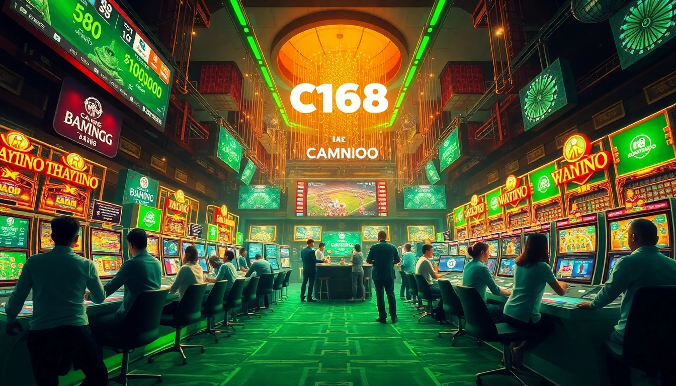 C168.DESIGN digital gambling scene with players engaged in thrilling activities.