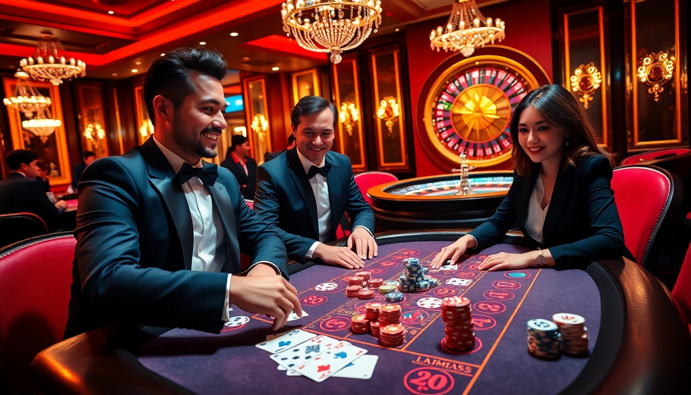Exciting poker action at MM88's vibrant casino table with roulette wheel and top players engaged in the game.