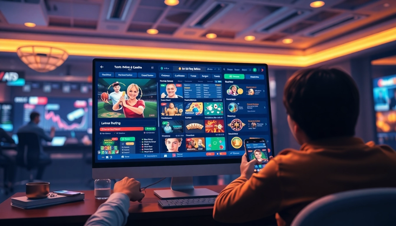 Fesselnde Szene von Spielern, die bei 79king Online-Glücksspiel genießen, mit einer vielfältigen Auswahl an Wettoptionen und dynamischen, virtuellen Benutzeroberflächen.