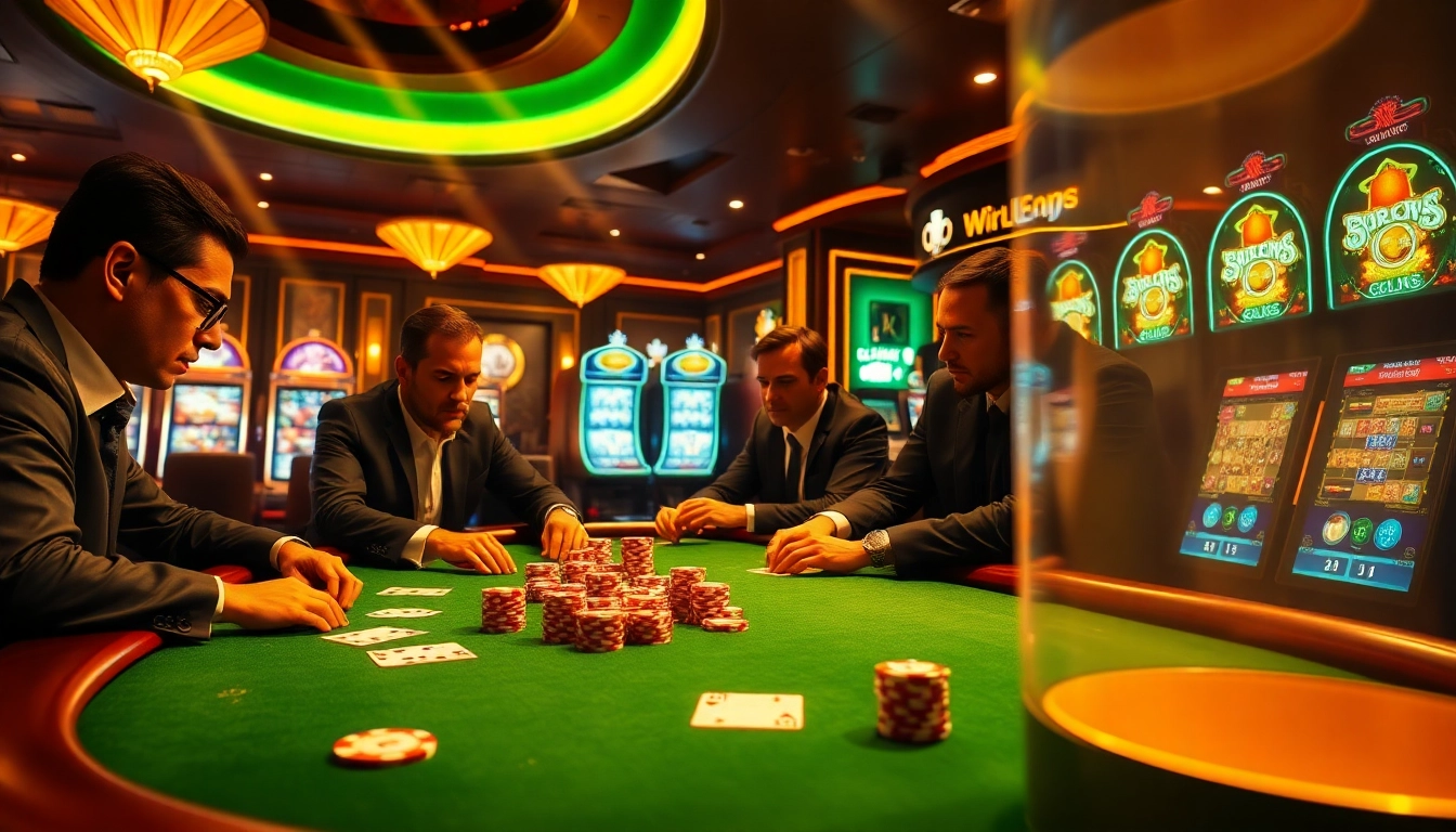 C168.DESIGN showcases a vibrant casino with high-stakes poker, luxurious decor, and modern slot machines.