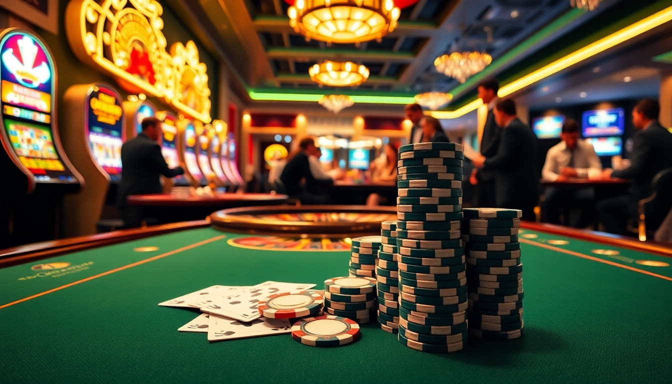Engaging players at the RR88 casino table with vibrant poker chips and a spinning roulette wheel.