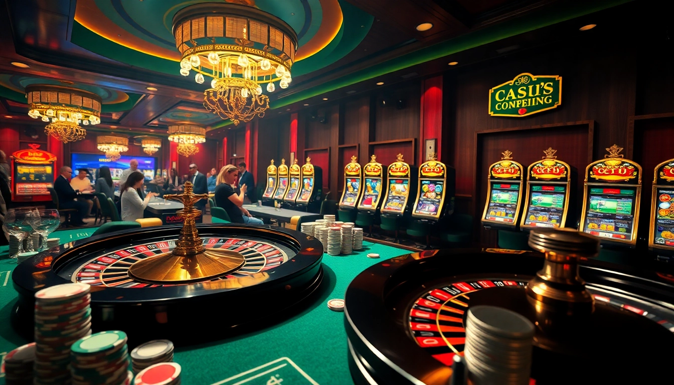 Players enjoying exciting games at a C168 casino, featuring slot machines and poker tables.