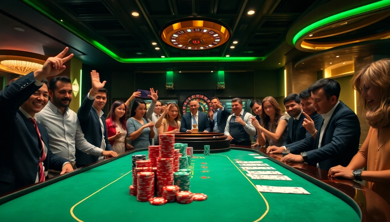 Engaging players at the OK9 NINJA poker table showcasing vibrant chips and cards.