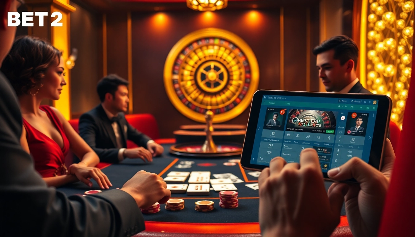 Experience the excitement of BET29 with vibrant casino tables and digital betting interfaces.