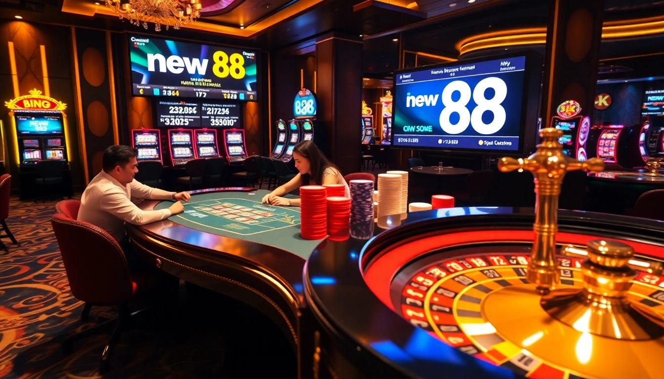 Engaging casino scene showcasing players at the table with "new 88" betting odds displayed.