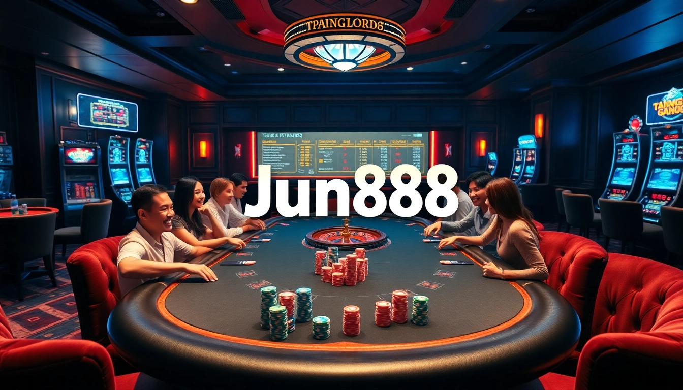 Experience the excitement at trang chủ Jun88 with vibrant casino action around a poker table.